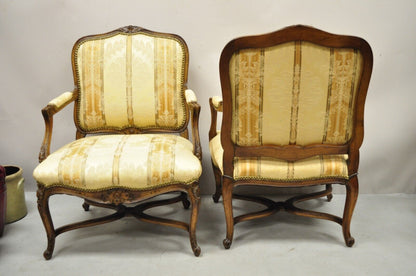 Vintage French Provincial Louis XV Country Style Lounge Chairs - a Pair