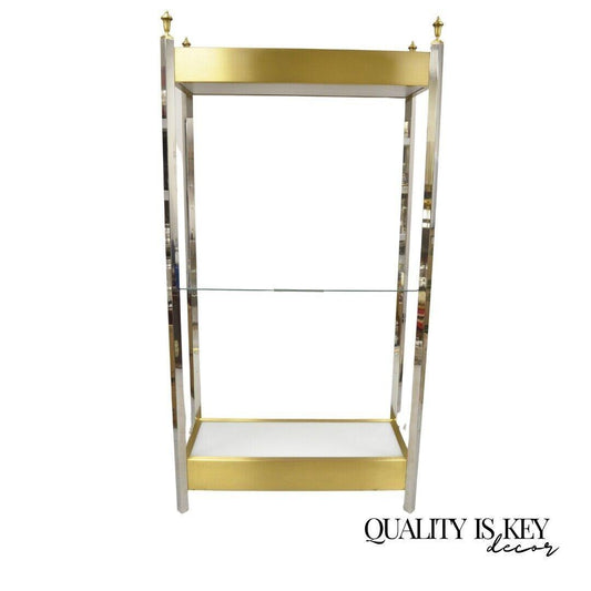 Vintage Illuminated Chrome and Brass Light Up Display Shelf Curio Etagere