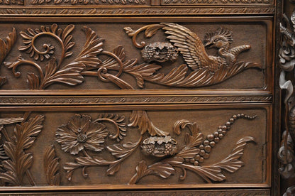 Japanese Art Nouveau Dragon Carved Dresser Cabinet, Chest of Drawers w/ Mirror