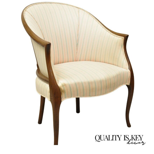 Vintage Regency Style Saber Leg Mahogany Frame Barrel Back Lounge Arm Chair