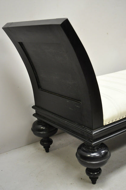 Late 20th C Hollywood Regency Italian Style Large Black Bun Feet Window Bench