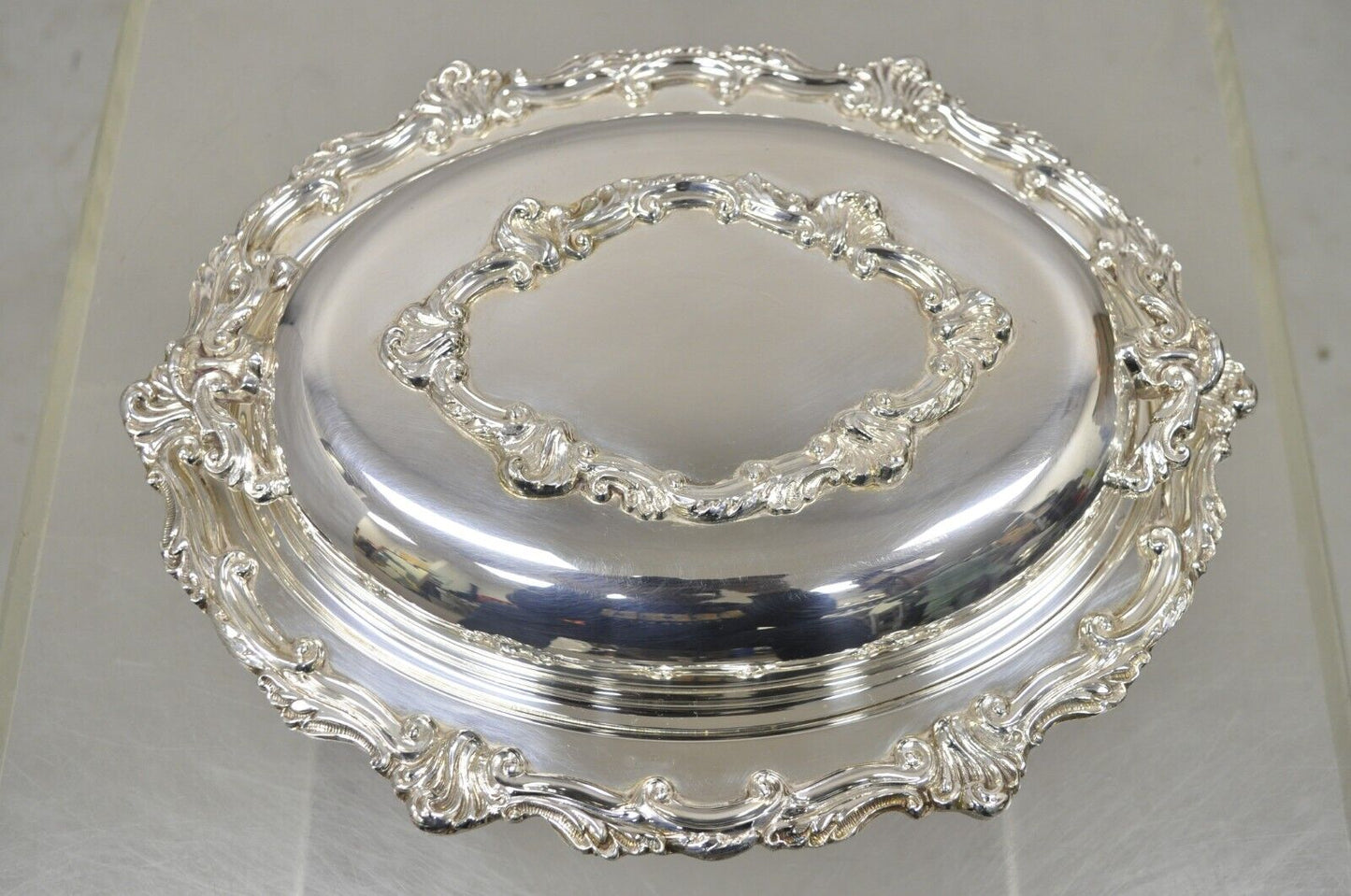 Victorian Style Silver Plated Ornate Lidded Twin Handle Vegetable Serving Dish