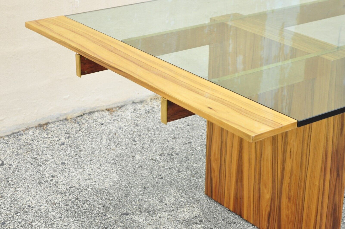 Kagan Lacquered Rosewood and Brass Cantilever Glass Top Extension Dining Table