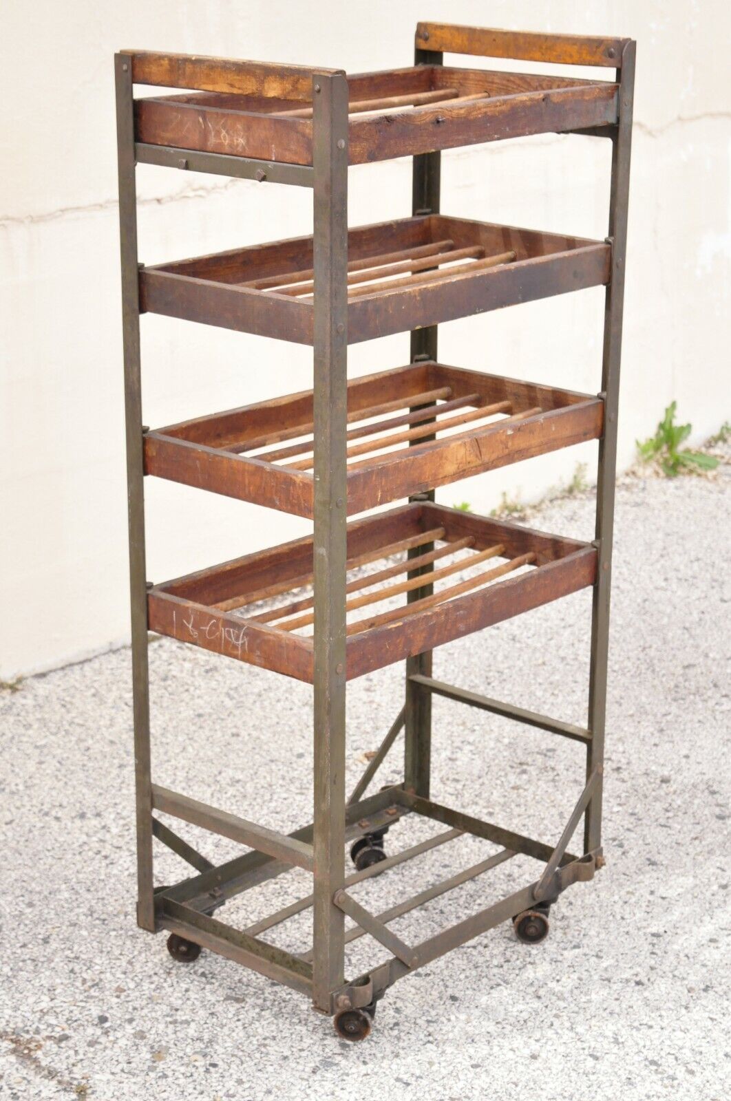 Vintage American Industrial Steel Metal and Wood Rolling Shop Work Cart Stand