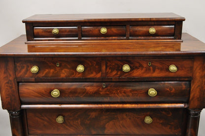 Antique American Empire Crotch Mahogany Chest Drawers Step Back Dresser Paw Feet