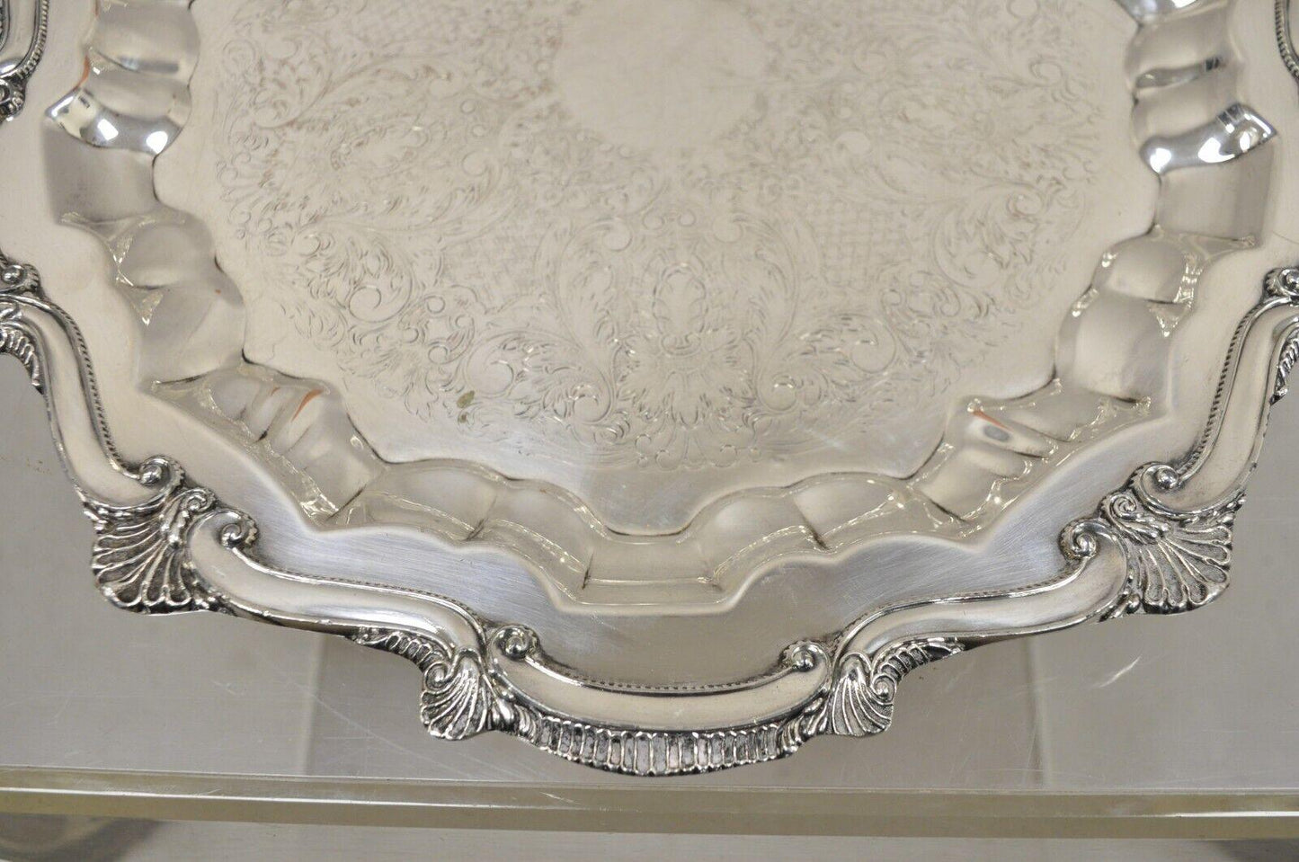 WNS Blackinton Chippendale 1457 Silver Plated Round Scalloped Platter Tray