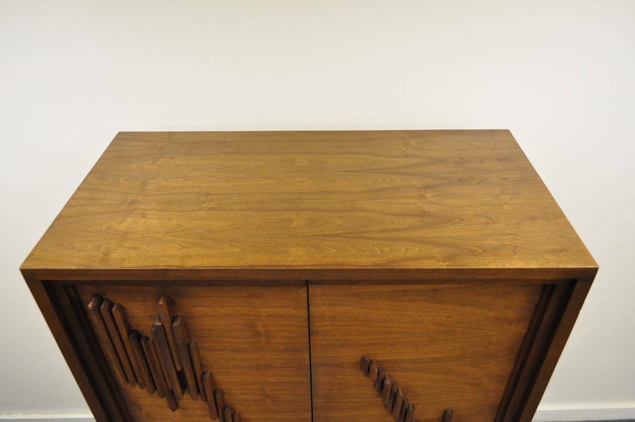 Mid Century Modern Brutalist Walnut Armoire Dresser Tall Chest after Paul Evans