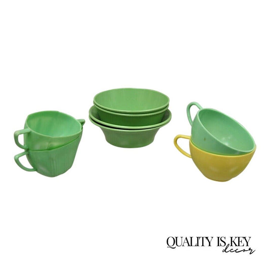 Vintage Art Deco Green & Yellow Bonny Ware Safetyware Bowl Set - 8 Pc Set