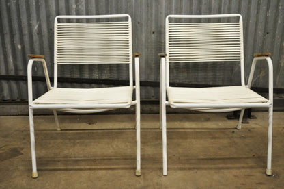 4 Vintage Aluminum Vinyl Rope Cord Seat Mid Century Modern Pool Lawn Arm Chairs