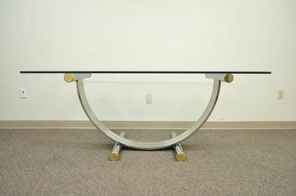 Mid Century Modern Romeo Rega Style Chrome Brass and Glass Arch Dining Table
