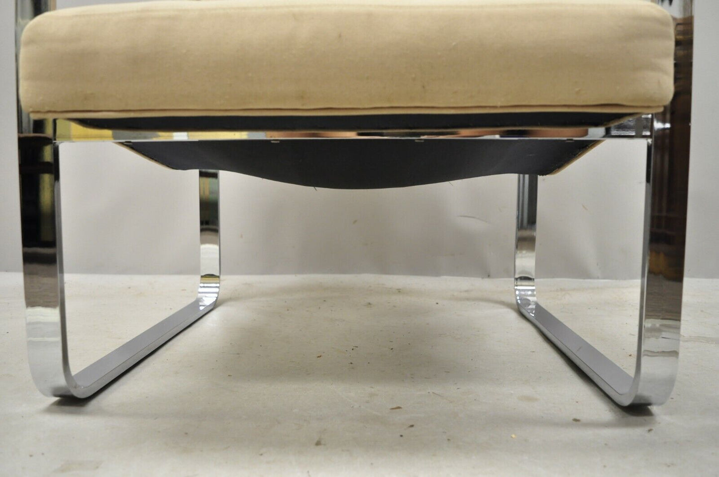 Mid Century Modern Milo Baughman Chrome Flat Bar Art Deco Club Lounge Arm Chair