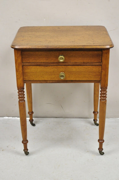 Antique American Colonial Sheraton Mahogany 2 Drawer Nightstand Bedside Table