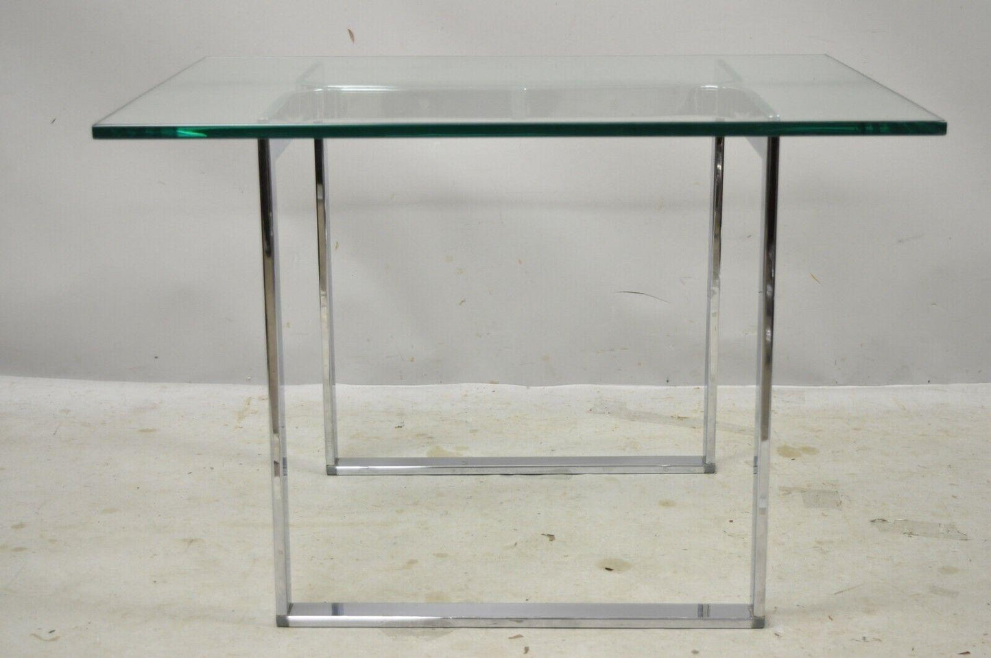 Mid Century Sculpted Chrome Base Rectangular Glass Top Occasional Side Table