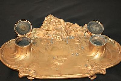 Antique French Art Nouveau Gilt Bronze Inkwell Signed A. Marionnet Depose