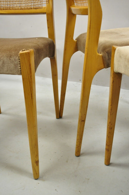 Mid Century Danish Modern Birch Wood Cane Back Dining Side Chairs - Set of 6