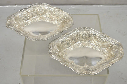 Pair M&H English Victorian Art Nouveau Silver Plate Floral Repousse Fruit Bowls