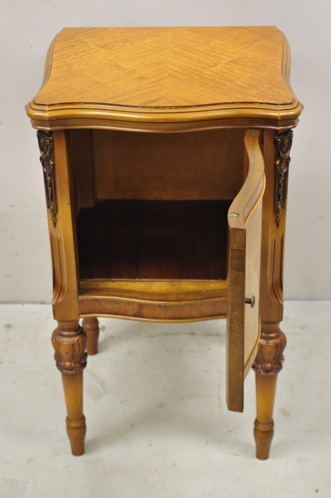 French Louis XV Style Satinwood One Door Nightstand Bedside Cabinet by Joerns