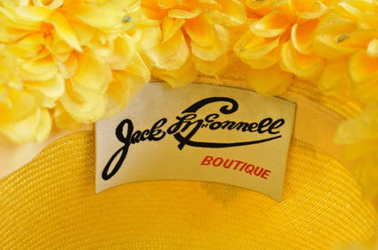 Vintage Jack McConnell Boutique Yellow Straw Bejeweled Flower Petal Derby Hat