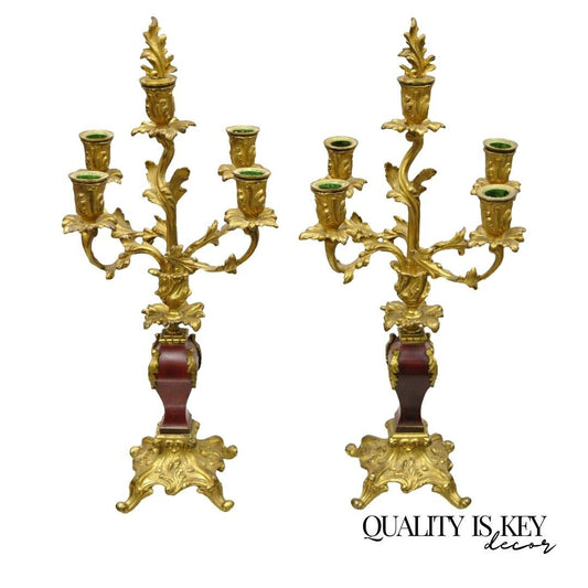 Antique French Louis XV Rococo Style Gold Gilt Bronze Candelabras - a Pair