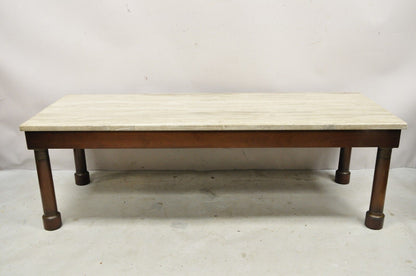 Vintage Empire Style Custom Mahogany Marble Top Coffee Table with 2 Drawers