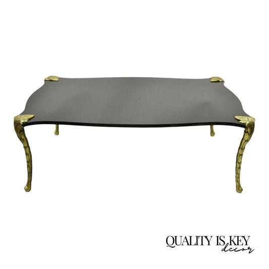 French Hollywood Regency Maison Bagues Bronze Acanthus Faux Bois Coffee Table