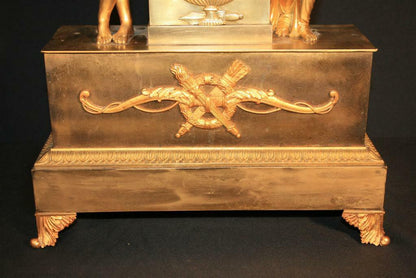 19th Century French Empire Gilt Dore Bronze Figural Amour & Psyche Mantel Clock