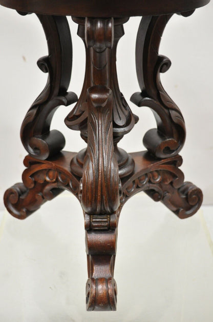 Antique 19th C. Carved Walnut Victorian Adjustable Height Pedestal Base Stool