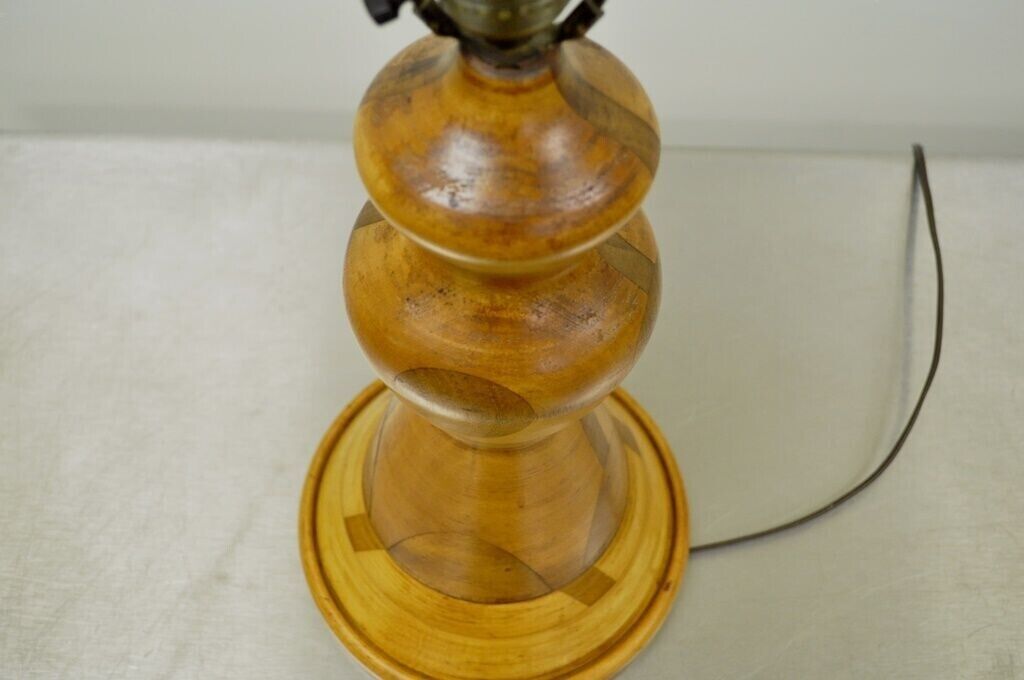 Vintage Folk Art Hand Crafted Hourglass Sculptural Solid Wood Table Lamp
