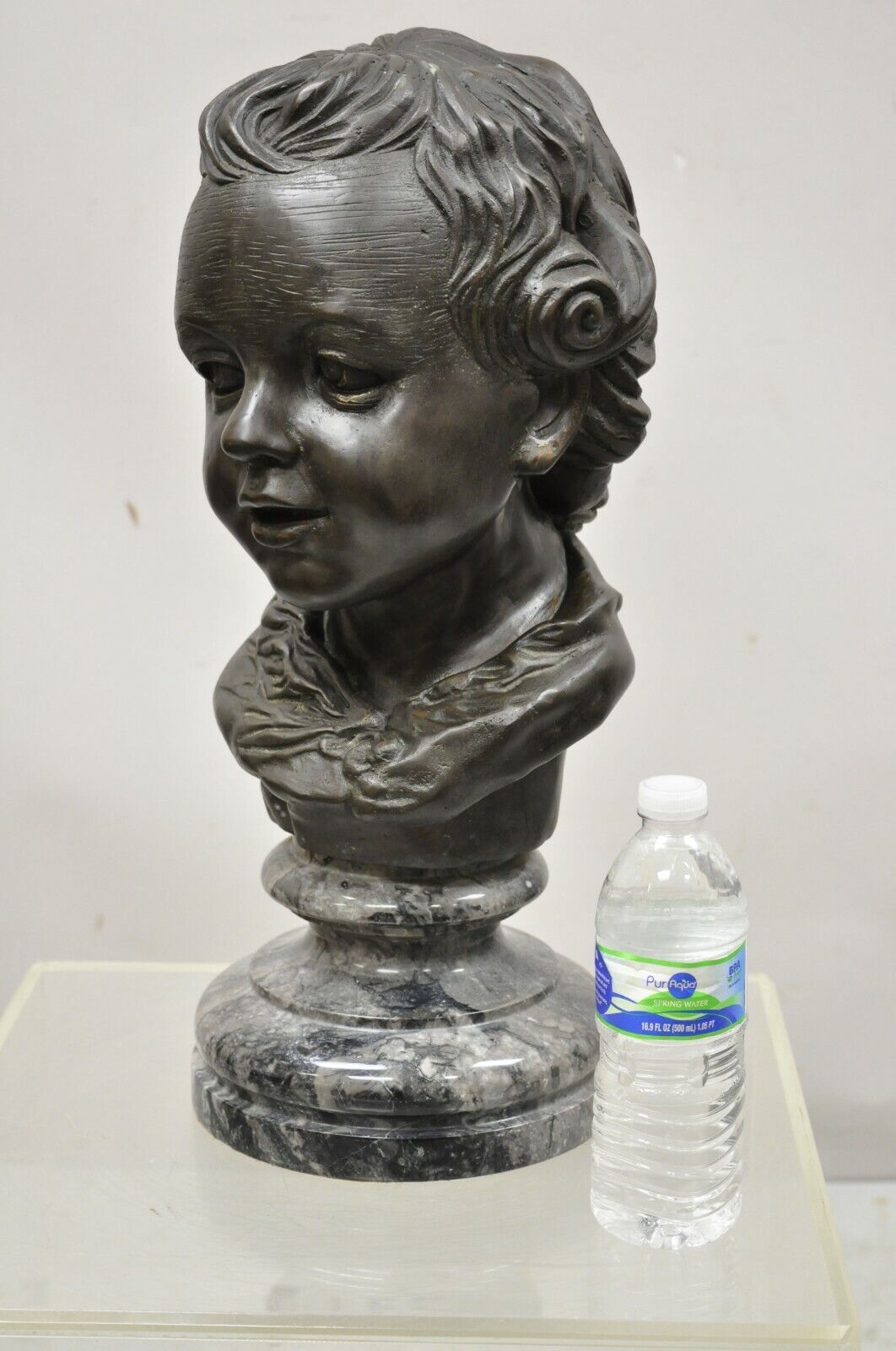 Maitland Smith 19" Bronze Boy Bust Head Victorian Style on Marble Base