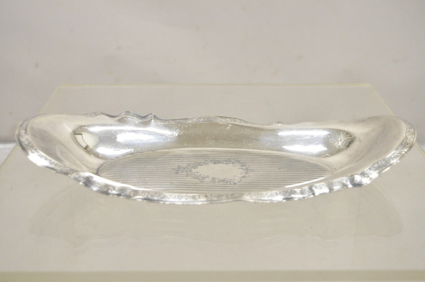 Vintage Art Nouveau Silver Plated Oval Trinket Dish Candy Dish Tray