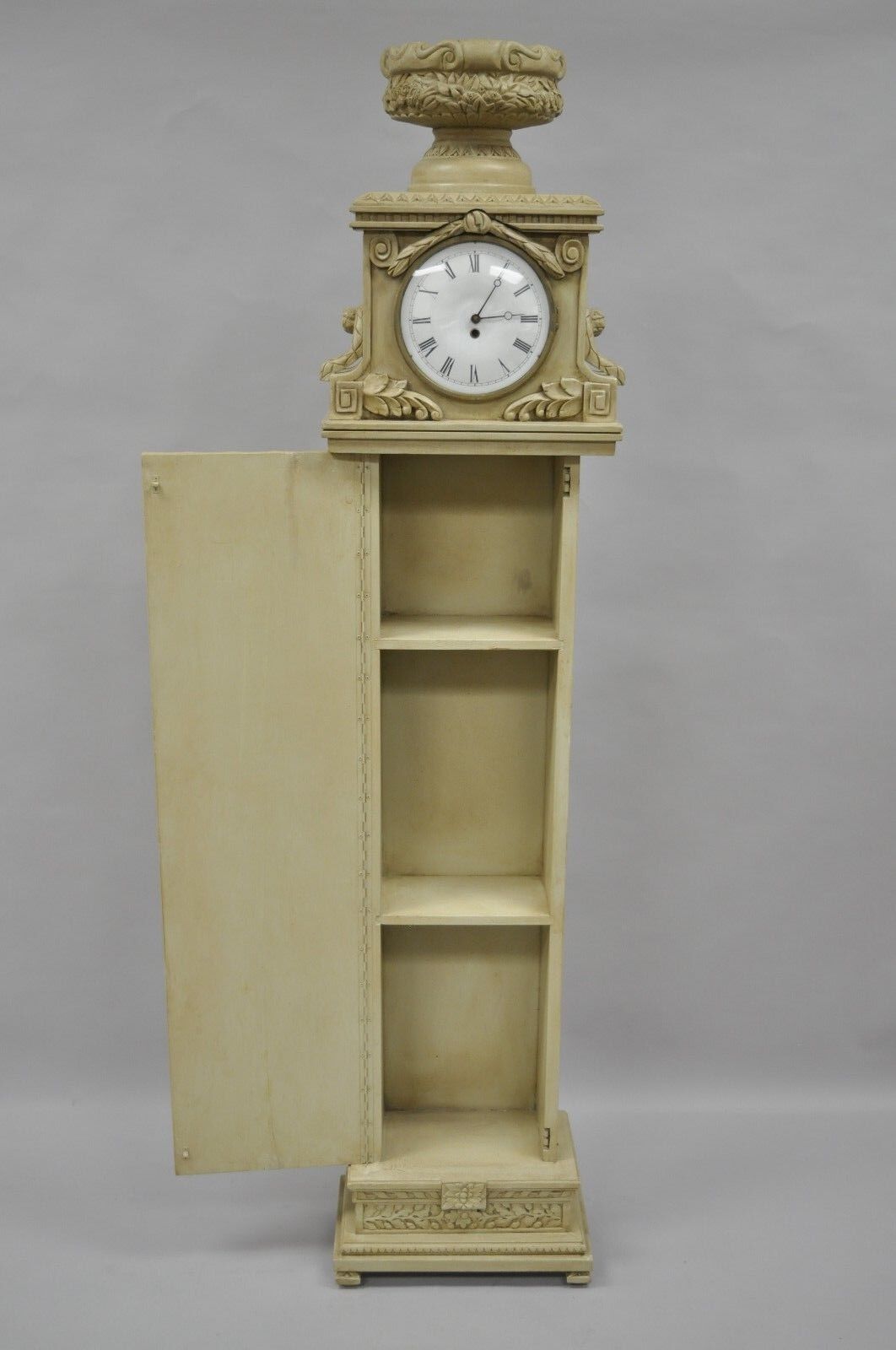 72" French Regency Empire Style Cream Painted Grandfather Case Standing Clock