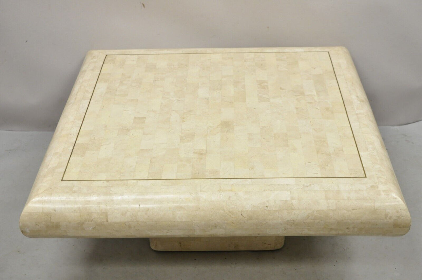 Vtg Maitland Smith Tessellated Stone Inlay Modern Square Pedestal Coffee Table
