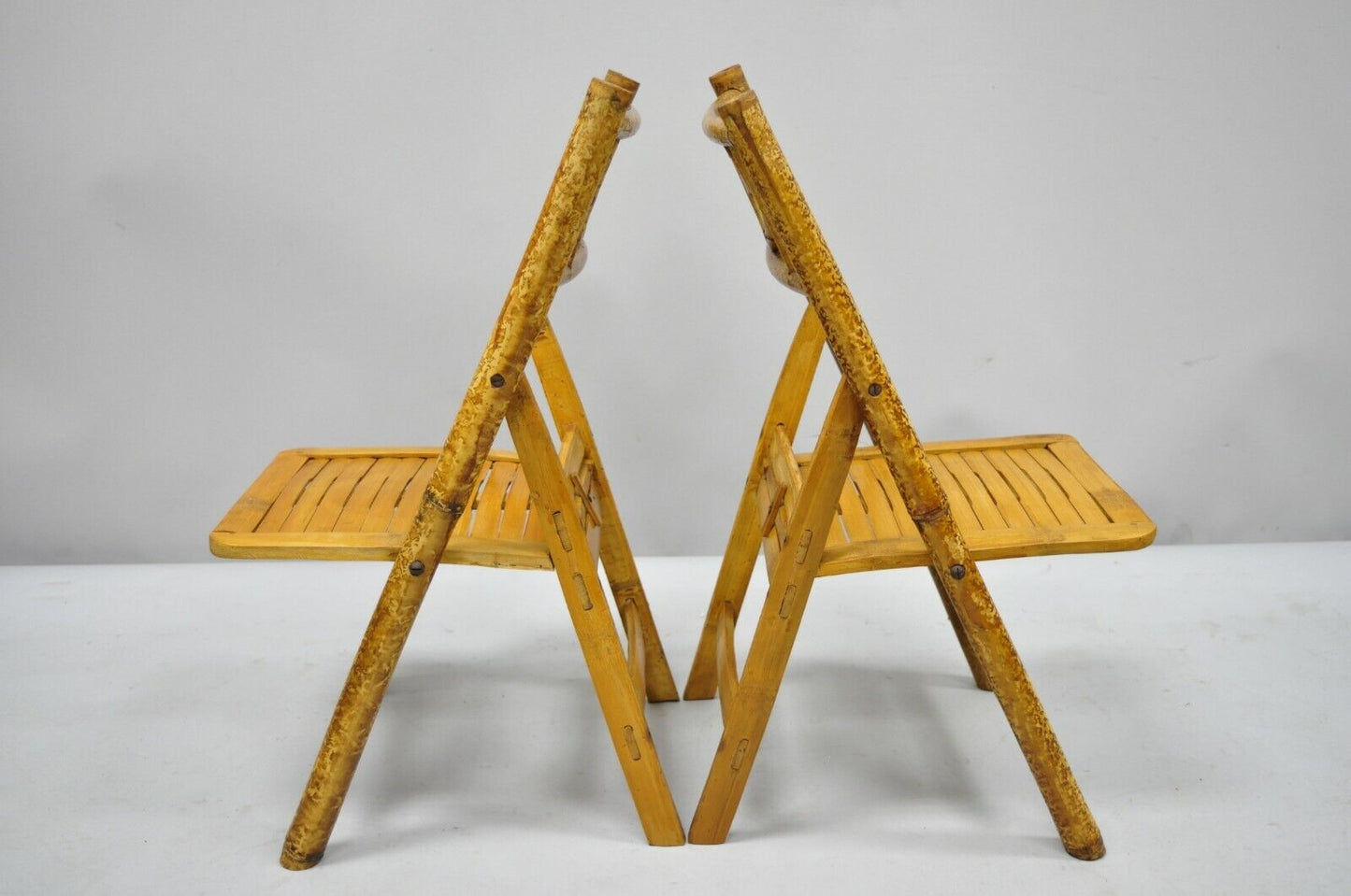 6 Vintage Childrens Bamboo Folding Game Dining Chairs Tiki Rattan Cane Furniture