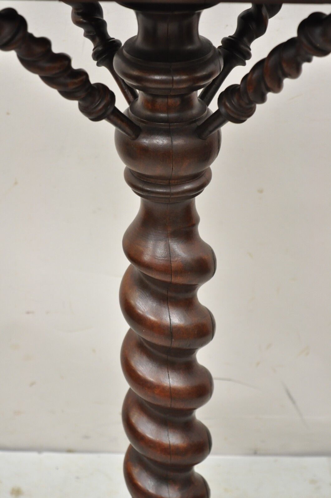 Antique Empire Victorian Walnut Barley Twist Spiral Carved Pedestal Stand