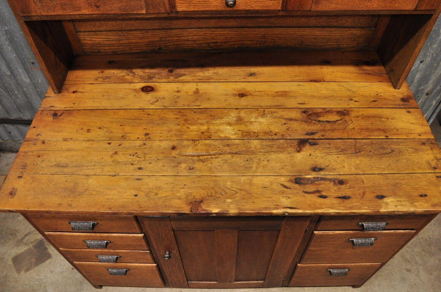 French Country Provincial Oak Wood Chestnut Kitchen Cupboard Hutch Cabinet