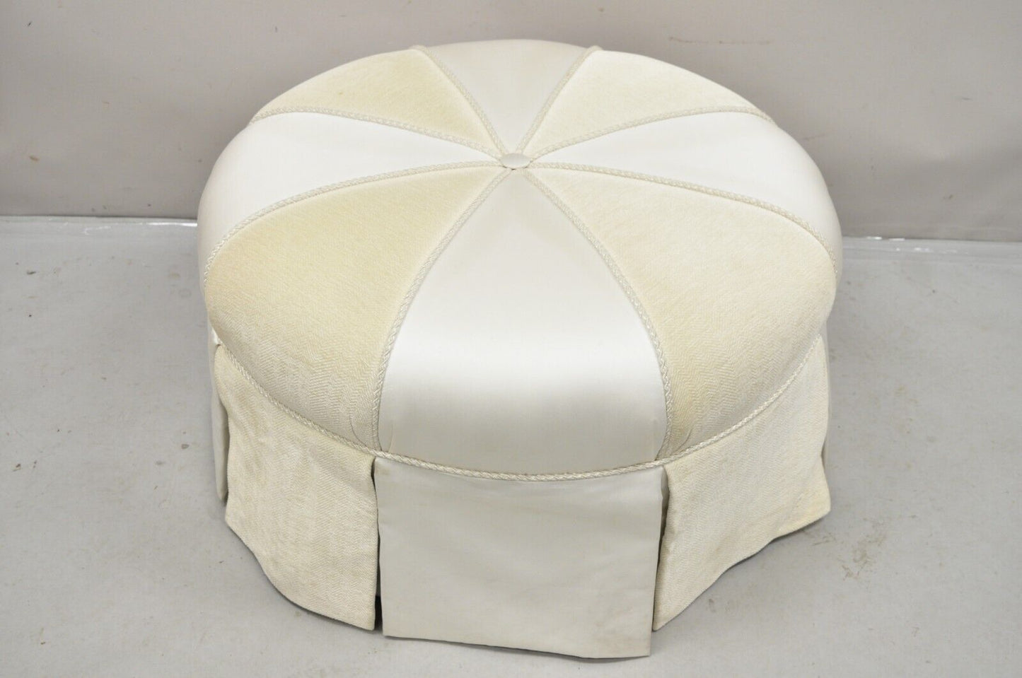 Decorator Modern Beige Upholstered Button Tufted Skirted 35" Round Ottoman