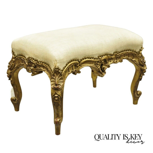 Antique French Louis XV Style Italian Gold Gilt Small Ottoman Footstool