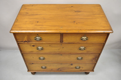 19th C. Antique Pine Wood 5 Drawer Primitive Colonial Chest Of Drawers Dresser