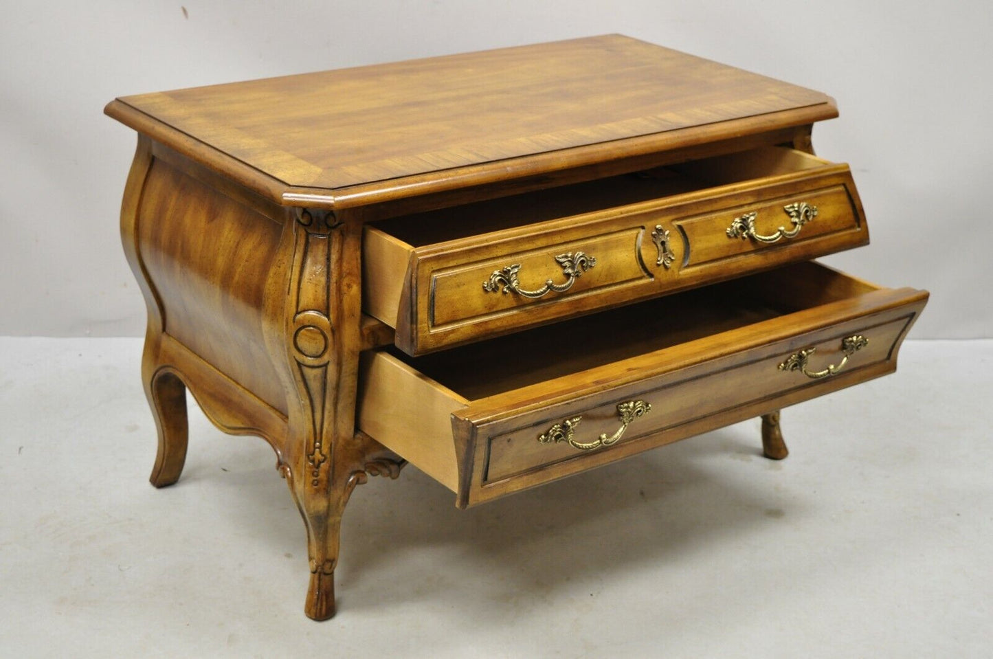 Drexel Heritage French Provincial Fruitwood Bombe Low Commode Nightstand