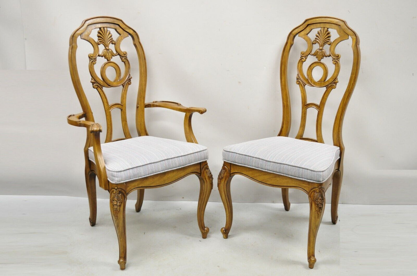 Vintage Italian Baroque Style Carved Wood Dining Chairs - Set of 6