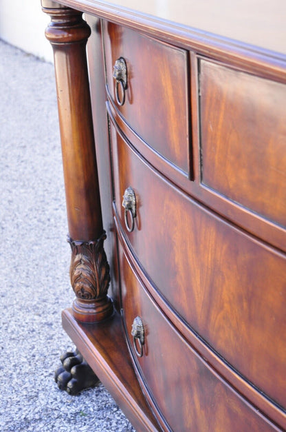 French Empire Style Mahogany Bow Front Chest Dresser With Bronze Paw Feet