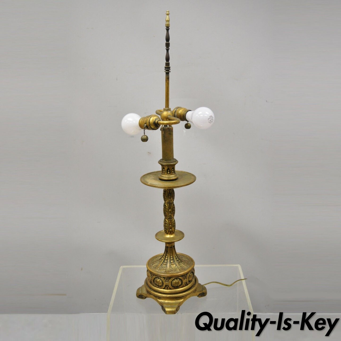 Vintage Italian Gold Gilt Wood Carved Candle Candelabra Florentine Table Lamp