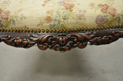 Antique Victorian French Carved Mahogany Upholstered Bergere Lounge Arm Chair