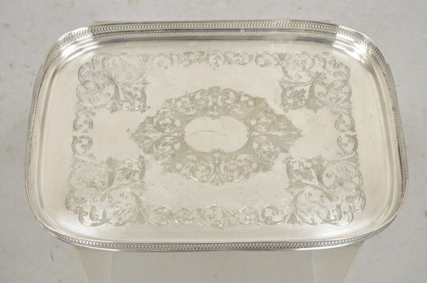 Vintage English Victorian LBS CO Superfine Silver Plated Tray with Gallery