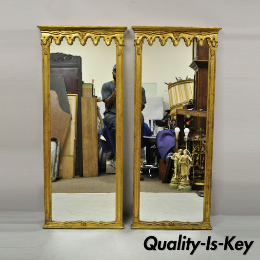 Vintage Italian Hollywood Regency Gold Giltwood Trumeau Wall Mirrors - a Pair