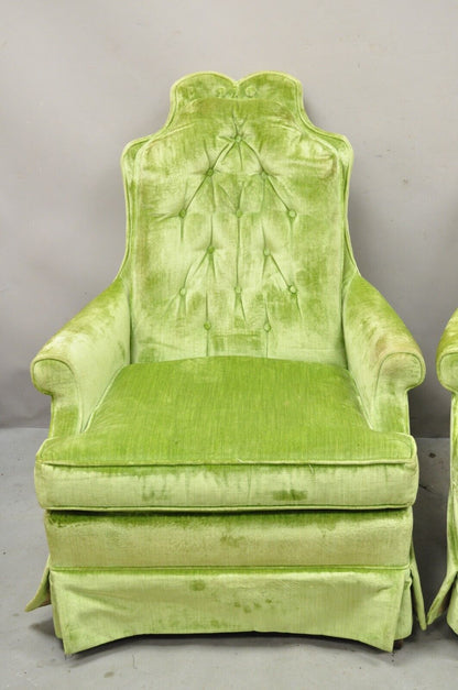 Pair Silver Craft Lime Green Upholstered Button Tufted Club Lounge Chairs