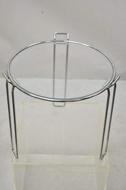 Vintage Mid Century Modern Round Modernist Chrome Frame Glass Side Table