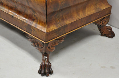19th C. American Empire Carved Winged Paw Foot Mahogany Large Box Stool Ottoman