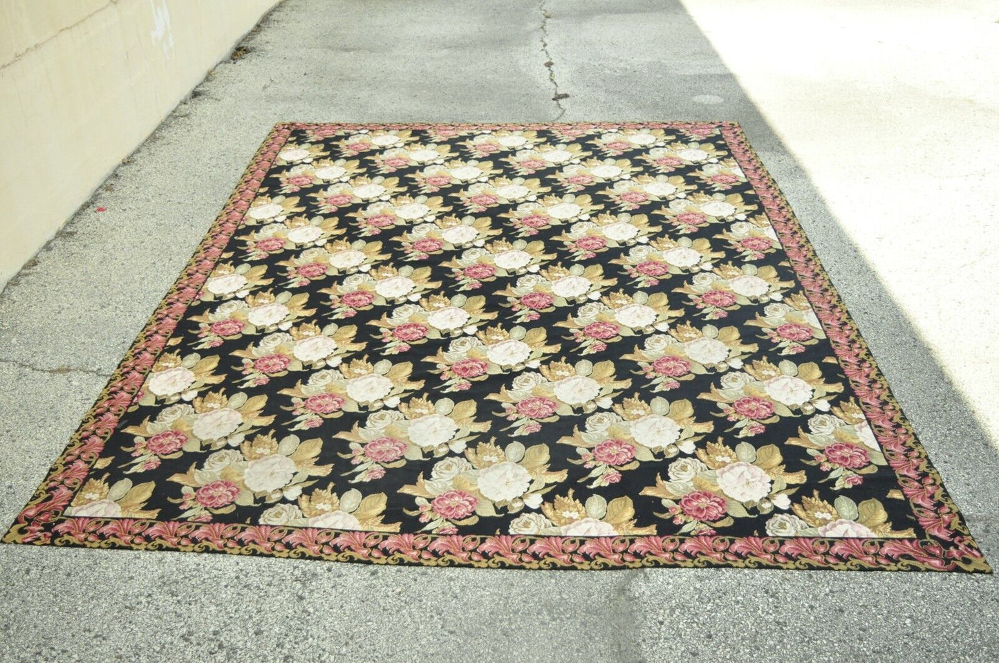 Antique Large 164"x120" American Art Nouveau Floral Hand Hooked Wool Rug Carpet