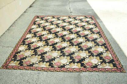 Antique Large 164"x120" American Art Nouveau Floral Hand Hooked Wool Rug Carpet